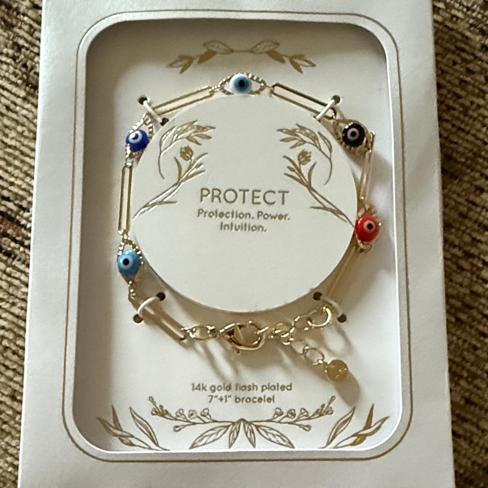 Unwritten Gold Bracelet with Multicolor Evil Eye Charms